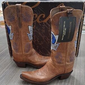 Lucchese Tan Western Boots with Blue Accents DALLAS MAVERICKS